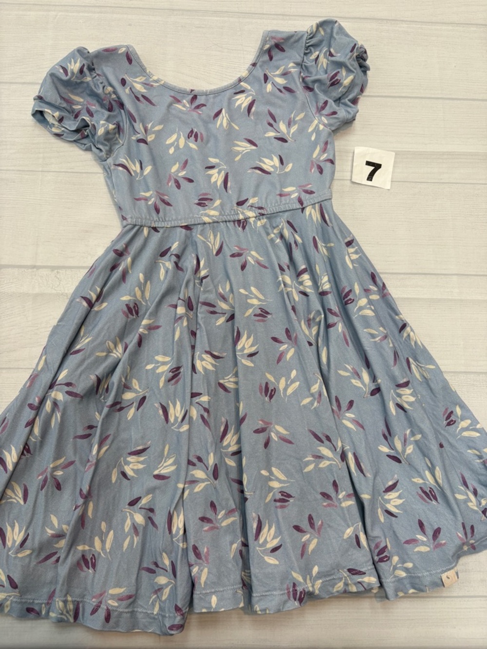 Omi Jo Light Blue Floral Puff Sleeve Twirl Dress